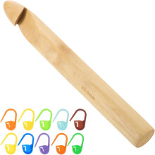 Wood Huge Crochet Hook 30mm US Size T/X Big Wooden Bamboo Crochet Needles with 10 Pcs Knitting Stitch Markers for Crocheting Giant Chunky Yarn