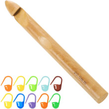 Wood Huge Crochet Hook 20mm US Size S Big Wooden Bamboo Crochet Needles with 10 Pcs Knitting Stitch Markers for Crocheting Giant Chunky Yarn
