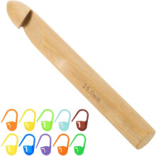 Wood Huge Crochet Hook 25mm US Size U Big Wooden Bamboo Crochet Needles with 10 Pcs Knitting Stitch Markers for Crocheting Giant Chunky Yarn
