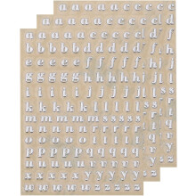 3 Sheets 3mm/0.12inch Mini Letter Stickers, 3D Alloy Self Adhesive Lowercase A-Z Alphabet Sticker for Crafts Scrapbooking Greeting Cards Decors, Silve