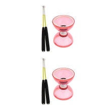 (2PCS, Red 12cm) Triple Bearing Diabolo Juggling Toy with Handsticks 12cm