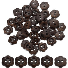 50Pcs Wooden Buttons, 11mm Flower Shape Wood Buttons 2 Hole Decorative Sewing Buttons for Sewing DIY Craft Clothing Handmade, Dark Brown
