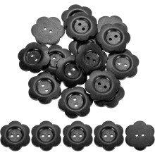 20Pcs Wooden Buttons, 34mm Flower Shape Wood Buttons 2 Hole Decorative Sewing Buttons for Sewing DIY Craft Clothing Handmade, Black
