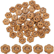 50Pcs Wooden Buttons, 12mm Flower Shape Wood Buttons 2 Hole Decorative Sewing Buttons for Sewing DIY Craft Clothing Handmade, Coffee
