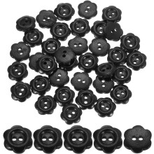 50Pcs Wooden Buttons, 12mm Flower Shape Wood Buttons 2 Hole Decorative Sewing Buttons for Sewing DIY Craft Clothing Handmade, Black