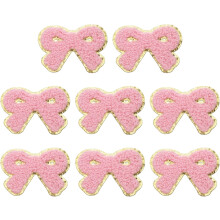 8 Pcs Pink Bow Chenille Patches, Iron on Patches Gold Edges Bow Patches Applique Sew on Patch for Clothing DIY Crafts Hats Backpack Clothes Dress Pant