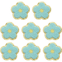 8 Pcs Blue Flower Chenille Patches, Iron on Patches Gold Edges Flower Patches Applique Sew on Patch for Clothing DIY Crafts Hats Backpack Clothes Dres