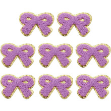 8 Pcs Purple Bow Chenille Patches, Iron on Patches Gold Edges Bow Patches Applique Sew on Patch for Clothing DIY Crafts Hats Backpack Clothes Dress Pa
