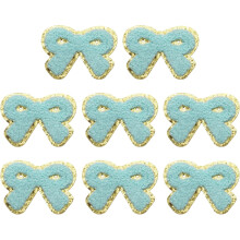 8 Pcs Blue Bow Chenille Patches, Iron on Patches Gold Edges Bow Patches Applique Sew on Patch for Clothing DIY Crafts Hats Backpack Clothes Dress Pant