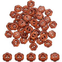 50Pcs Wooden Buttons, 12mm Flower Shape Wood Buttons 2 Hole Decorative Sewing Buttons for Sewing DIY Craft Clothing Handmade, Red Brown