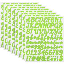 8 Sheet 672 Pcs Letter Number Stickers Kit, 1 Inch Self Adhesive Vinyl Cursive Alphabet Decals Script for Mailbox Sign DIY Crafts Decor, Light Green