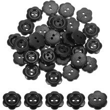 50Pcs Wooden Buttons, 15mm Flower Shape Wood Buttons 2 Hole Decorative Sewing Buttons for Sewing DIY Craft Clothing Handmade, Black
