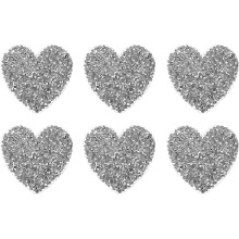 6 Pcs Heart Iron on Patches Heart Rhinestone Adhesive Appliques 5.5cm Sew on Patches for DIY Crafts Clothing Repairing Shoes Bag Hat Decoration, Silve