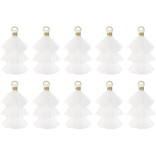10Pcs Tiny Tri-Layered Tassels 1.6" Mini Tassel Bag Charm Bohemian Keychains Handmade Tassel Keychain for DIY Projects, Jewelry Making, Decoration (Wh