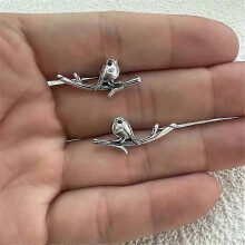 (Silver) Silver Robin Bird Stud Earrings