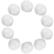 2 Inch Faux Fur Pom Pom Balls, 10 Pcs White Fluffy Soft Faux Fur Pom Poms for Hats with Elastic Loop for DIY Knitting Hats Keychain Scarves Gloves Bag