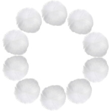 3.5 Inch Faux Fur Pom Pom Balls, 10 Pcs White Fluffy Soft Faux Fur Pom Poms for Hats with Elastic Loop for DIY Knitting Hats Keychain Scarves Gloves B