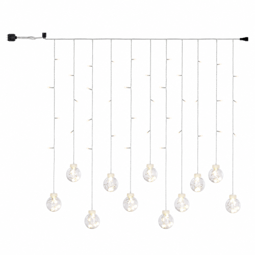 LED Curtain String Lights with White Globe Ornaments, USB or Battery Powered, Remote Control, 8 Modes, Indoor Decor