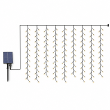 Solar USB Rechargeable LED Curtain Lights, 128 Warm White LEDs, Waterproof with Remote Control for Garden and Christmas