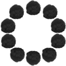 2 Inch Faux Fur Pom Pom Balls, 10 Pcs Black Fluffy Soft Faux Fur Pom Poms for Hats with Elastic Loop for DIY Knitting Hats Keychain Scarves Gloves Bag
