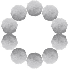 3.5 Inch Faux Fur Pom Pom Balls, 10 Pcs Light Grey Fluffy Soft Faux Fur Pom Poms for Hats with Elastic Loop for DIY Knitting Hats Keychain Scarves Glo