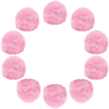 2.8 Inch Faux Fur Pom Pom Balls, 10 Pcs Pink Fluffy Soft Faux Fur Pom Poms for Hats with Elastic Loop for DIY Knitting Hats Keychain Scarves Gloves Ba