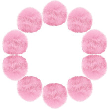 3.5 Inch Faux Fur Pom Pom Balls, 10 Pcs Pink Fluffy Soft Faux Fur Pom Poms for Hats with Elastic Loop for DIY Knitting Hats Keychain Scarves Gloves Ba