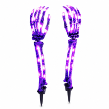 Solar LED Halloween Garden Lights, 2 Purple Skeleton Hand Stakes, Waterproof Outdoor Decorations