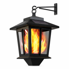 Vintage Solar Outdoor Wall Lantern with Flame Effect, Die-Cast Aluminium, for Garden