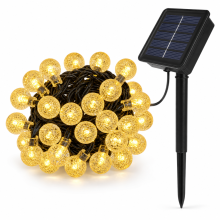 Solar LED Bubble Ball String Lights, 300 Warm White Lights, 32 m, Waterproof, Remote Control and USB Charging for Garden