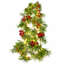 Christmas LED Garland with Snowy Red Berries, 35 Lights, 3 AA Battery Box, Steady and Flashing Modes