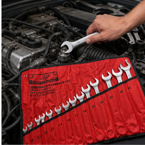 Combination Spanner Set, Open End and Ring, 14 Pieces, 8–32 mm, for Mechanical Repair 2
