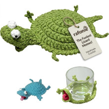 (GREEN) Crochet Lizard Coaster, Funny Little Lizard Coaster, Cute 3D DIY Handmade Animal Cup Mat, Novelty Drink Holder for Home Decor