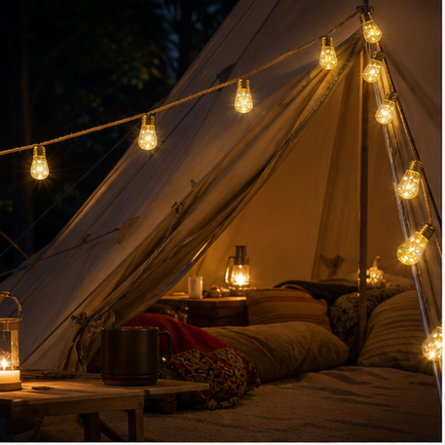 Solar Edison Bulb String Lights, Warm White, 20 Bulbs, 8 Modes, USB Rechargeable Remote Control, Waterproof Outdoor 1