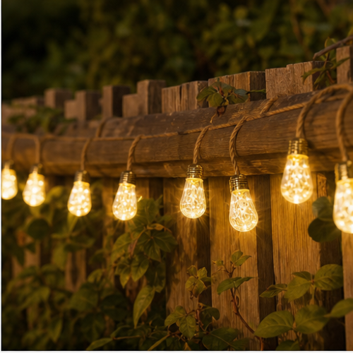 Solar Edison Bulb String Lights, Warm White, 20 Bulbs, 8 Modes, USB Rechargeable Remote Control, Waterproof Outdoor 2