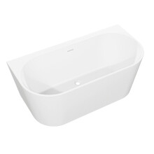 Baridi Back-to-Wall Slim Rim Bath with Overflow System 170cm, Gloss White - DH422