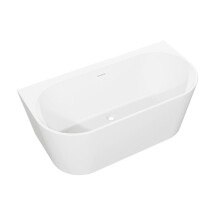 Baridi Back-to-Wall Slim Rim Bath with Overflow System 150cm, Gloss White - DH421