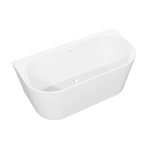 Baridi Back-to-Wall Slim Rim Bath with Overflow System 150cm, Gloss White - DH421