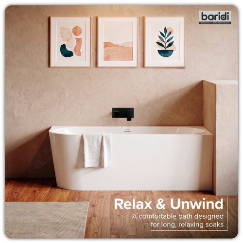 Dellonda Baridi Right-Hand Corner Slim Rim Bath with Overflow System 150cm, Gloss White - DH426 2