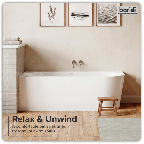 Dellonda Baridi Left-Hand Corner Slim Rim Bath with Overflow System 170cm, Gloss White - DH425 2