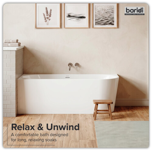 Dellonda Baridi Left-Hand Corner Slim Rim Bath with Overflow System 150cm, Gloss White - DH423 2