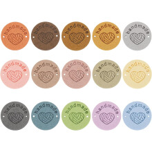 45Pcs Handmade Leather Label, PU Leather Sewing Embossed Tag Embellishment Knit Crochet Tags for Clothing Purses Scarves DIY, 25x25mm, 15Colors