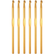 Aluminum Crochet Hook 6mm US Size J (Size 10) Knitting Needles for DIY Craft Yarn Gold Tone 6Pcs