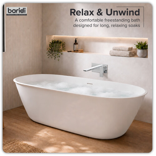 Dellonda Baridi Double-Ended Slim Rim Bath with Overflow System 160cm, Gloss White - DH417 2