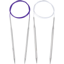 Size US 7/8 (4.5/5mm) Knitting Needles Circular Needle 39 Inch(100cm) Round Metal Stainless Steel Needle for Handmade Projects DIY Knitting Purple/Whi