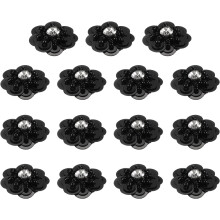 15Pcs Sequin Beaded Flowers Patches, 25mm Handmade Paillette Crystal Applique Sewing Beaded Flower Applique for Dress Bags Headband Decor, Black