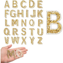 52pcs Pearl Rhinestone Iron on Letter Patches, A-Z Self Adhesive Glittery Rhinestone Alphabet Letter Sticker Appliques for DIY Jackets Hats Clothes Ba
