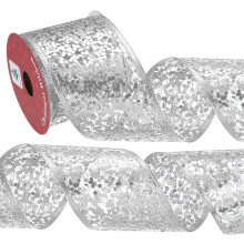 Glitters Mesh Ribbon, 2.5" x 10 Yards Sparkling Sparkling Yarn Ribbon Polyester Decorative Metallic Foil Wave Mesh Ribbon Rolls for Christmas Trees, W
