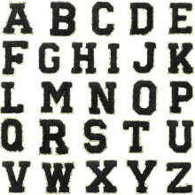 52Pcs Chenille Letter Patches, A-Z Alphabet Self Adhesive Chenille Patches Embroidered Patch Stickers for DIY Fabric Clothing Shoes Bags, Black