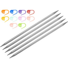 5Pcs US 7(4.5mm) Double Pointed Knitting Needle 7.87 Inches Length Stainless Steel Sweater Stitching Needles with 10 Stitch Marker for Handmade Projec